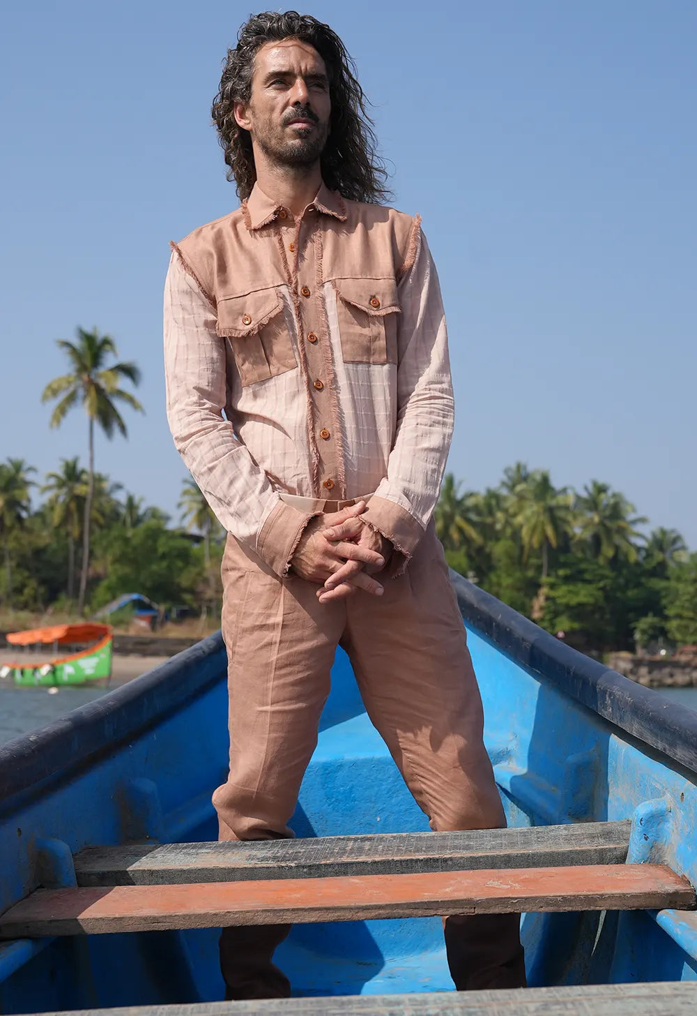 Signature Collor Pants Linen Brown Colour