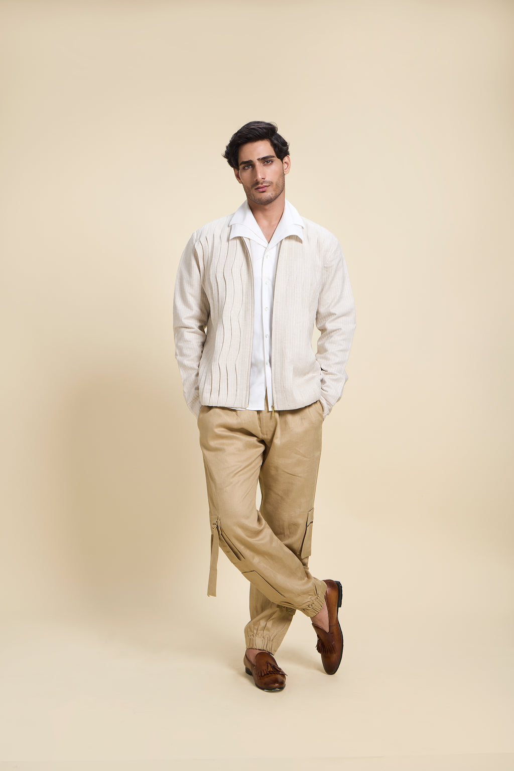 Bamboo Linen Pleated Bomber