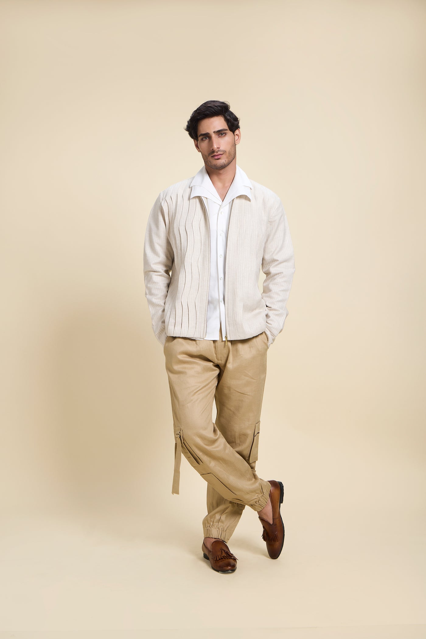 Bamboo Linen Pleated Bomber