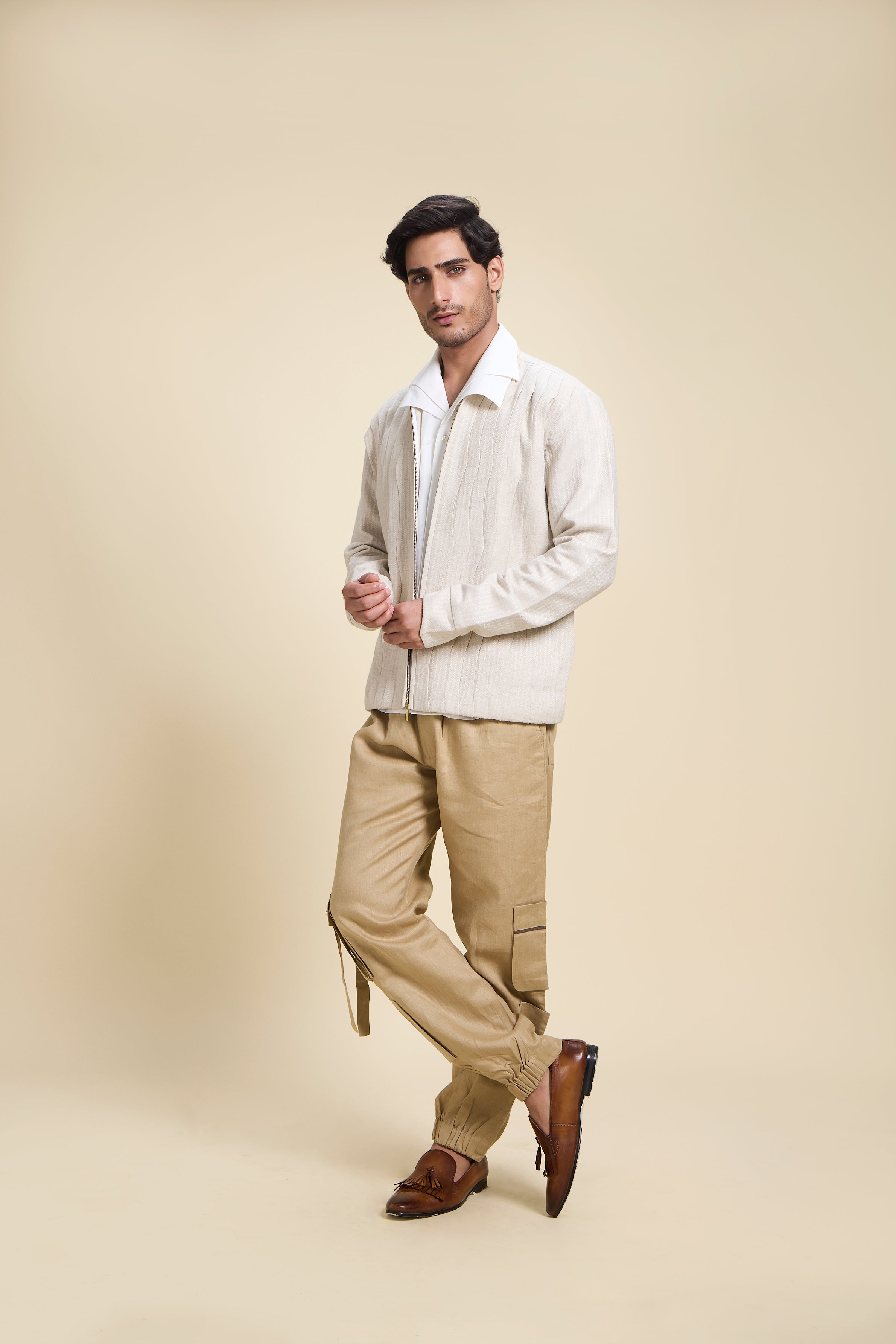 Bamboo Linen Pleated Bomber
