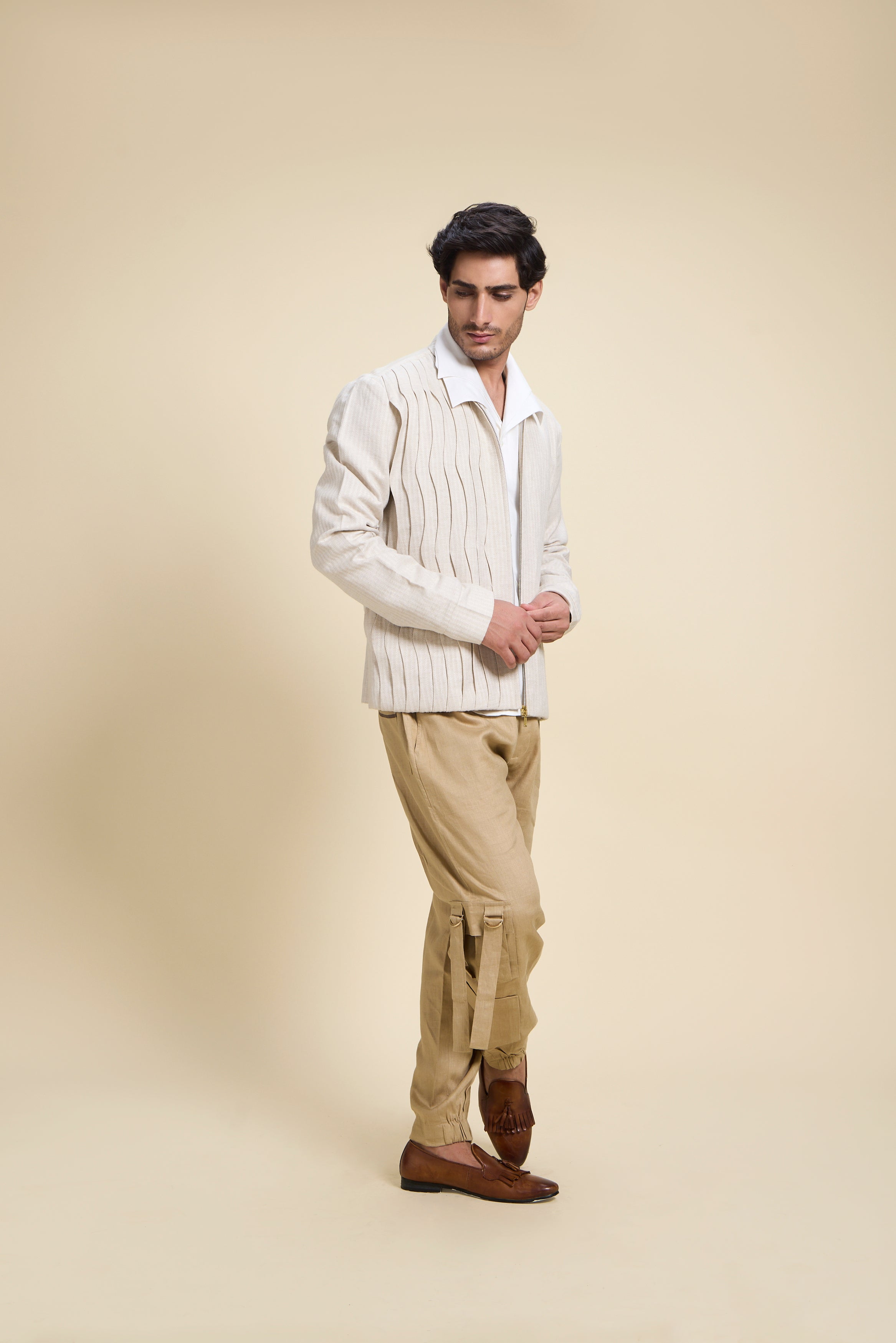 Bamboo Linen Pleated Bomber