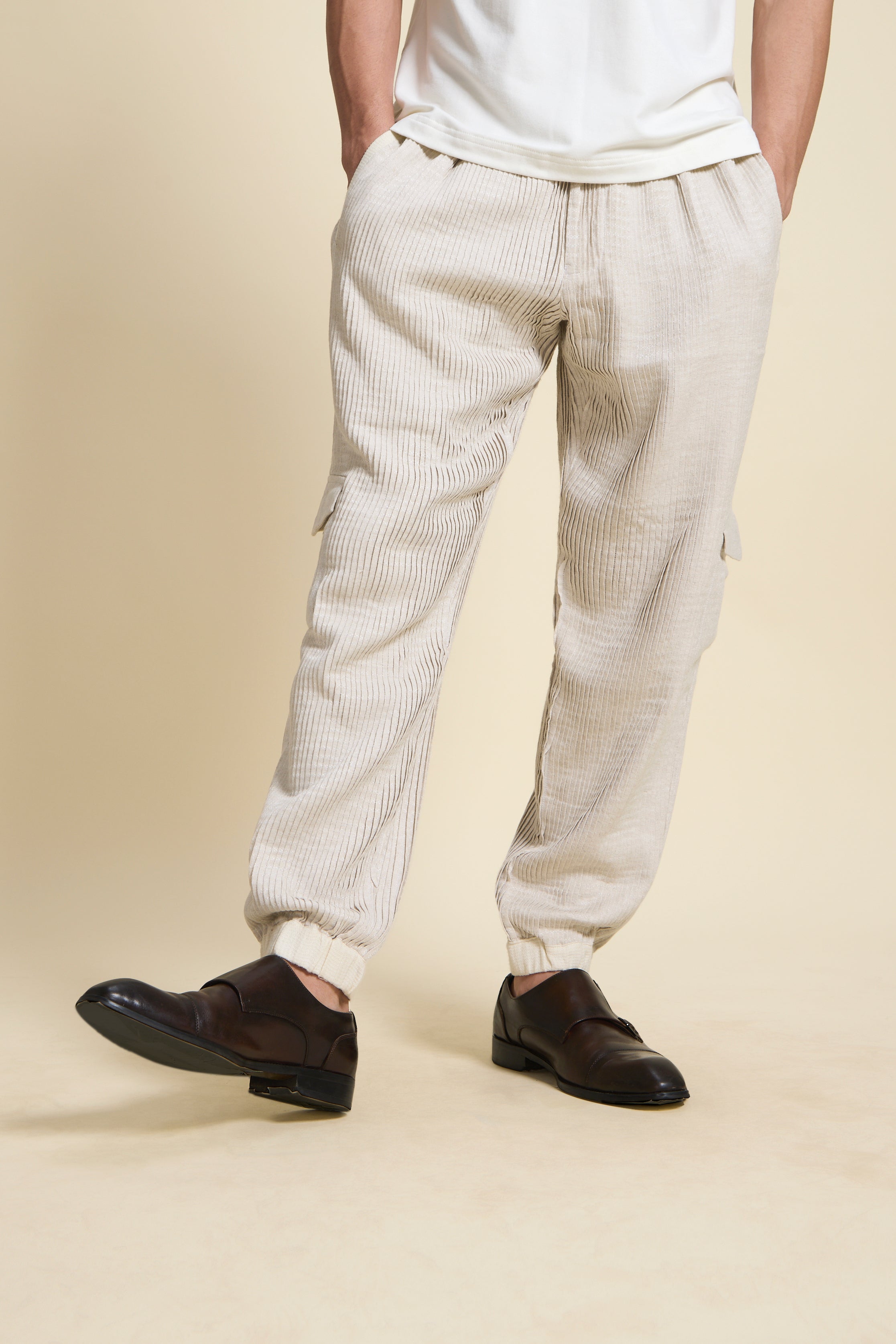 Ivory Pleated Joggers