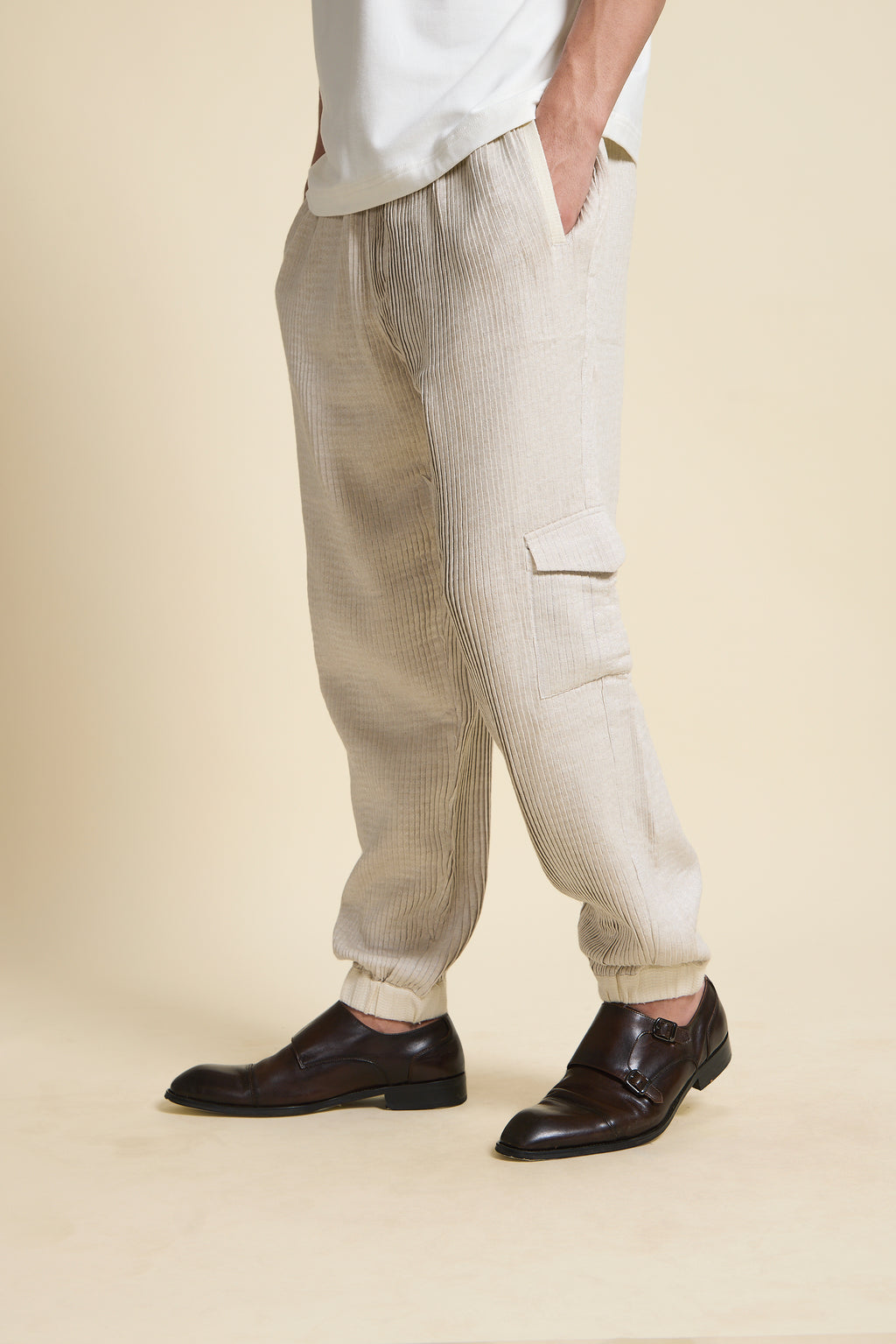 Ivory Pleated Joggers