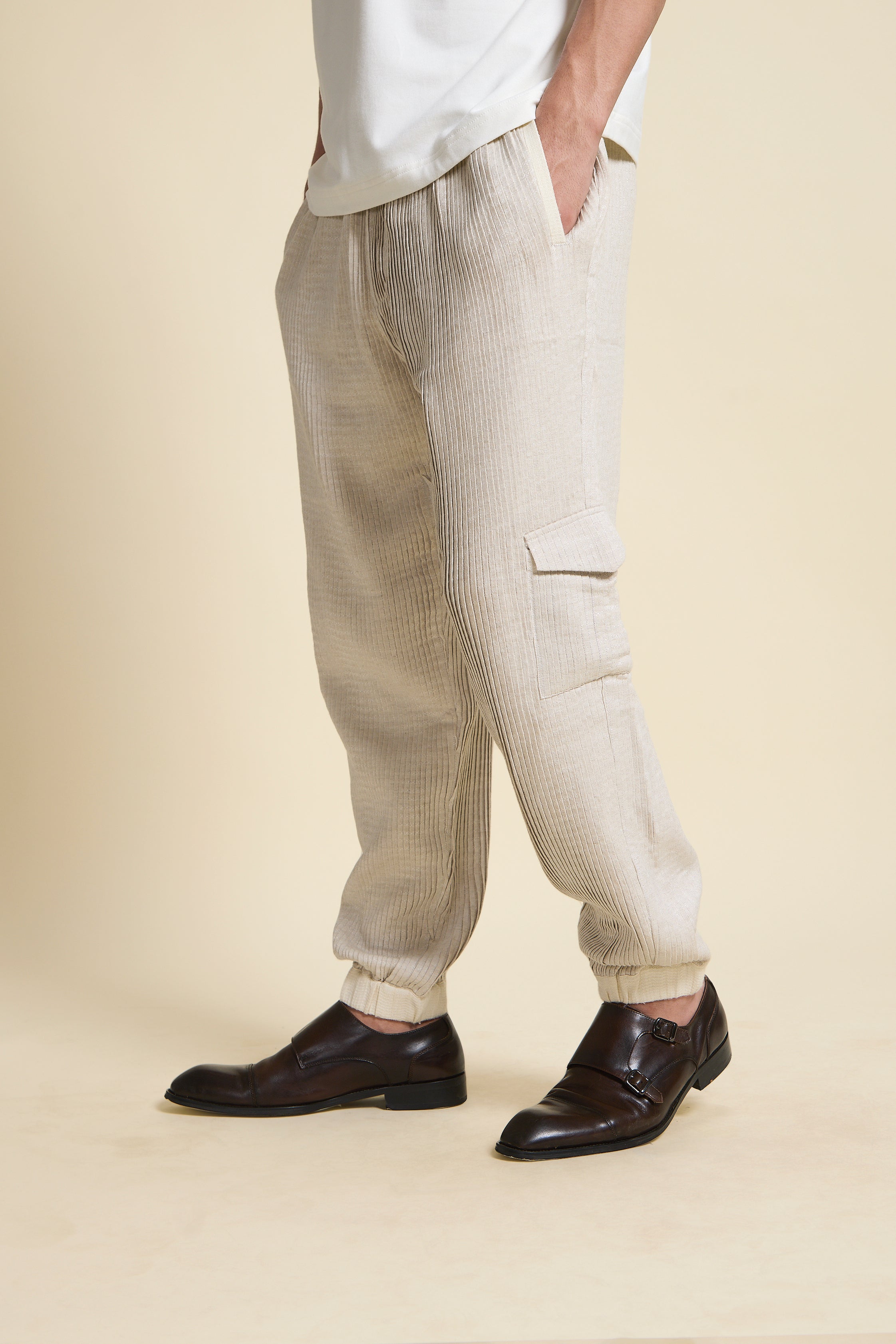 Ivory Pleated Joggers