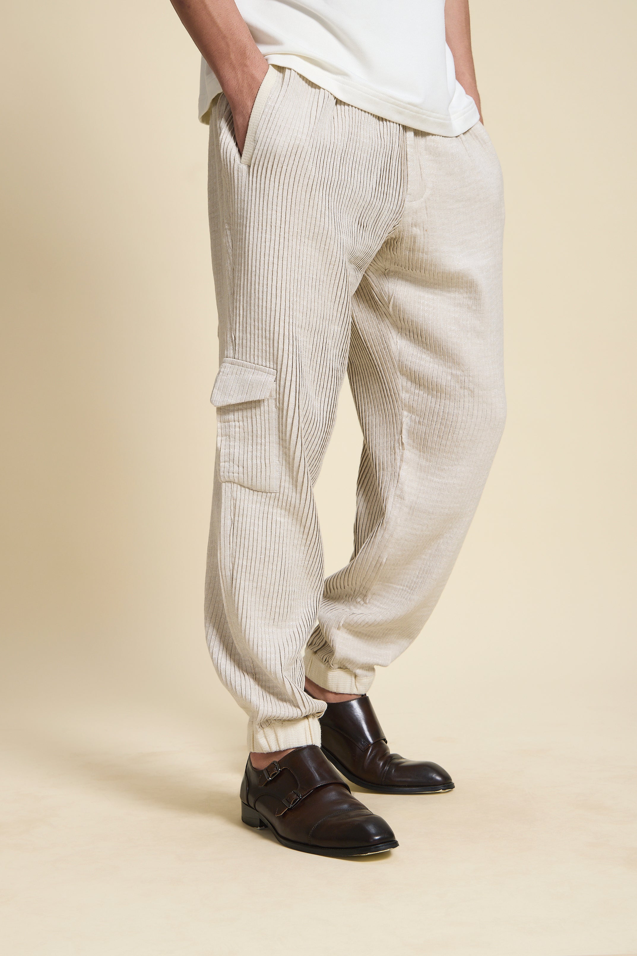 Ivory Pleated Joggers