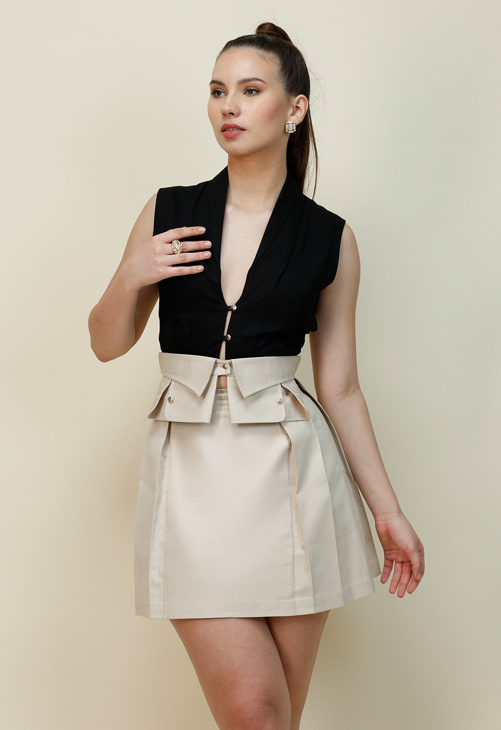 Structured Cream Mini Skirt