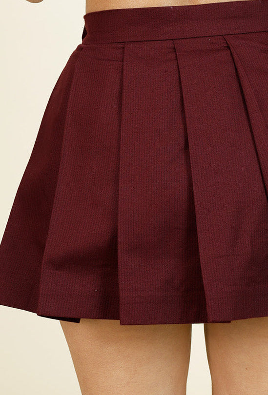 Burgundy Pleated Skirt