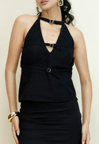 Tri-Buckle Halter Top