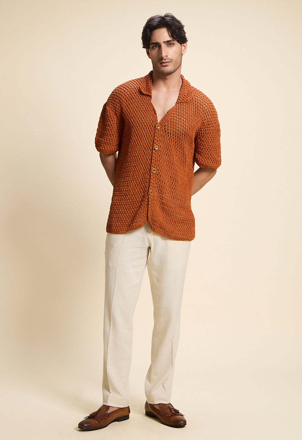 Tan Hand Made Crochet Shirt