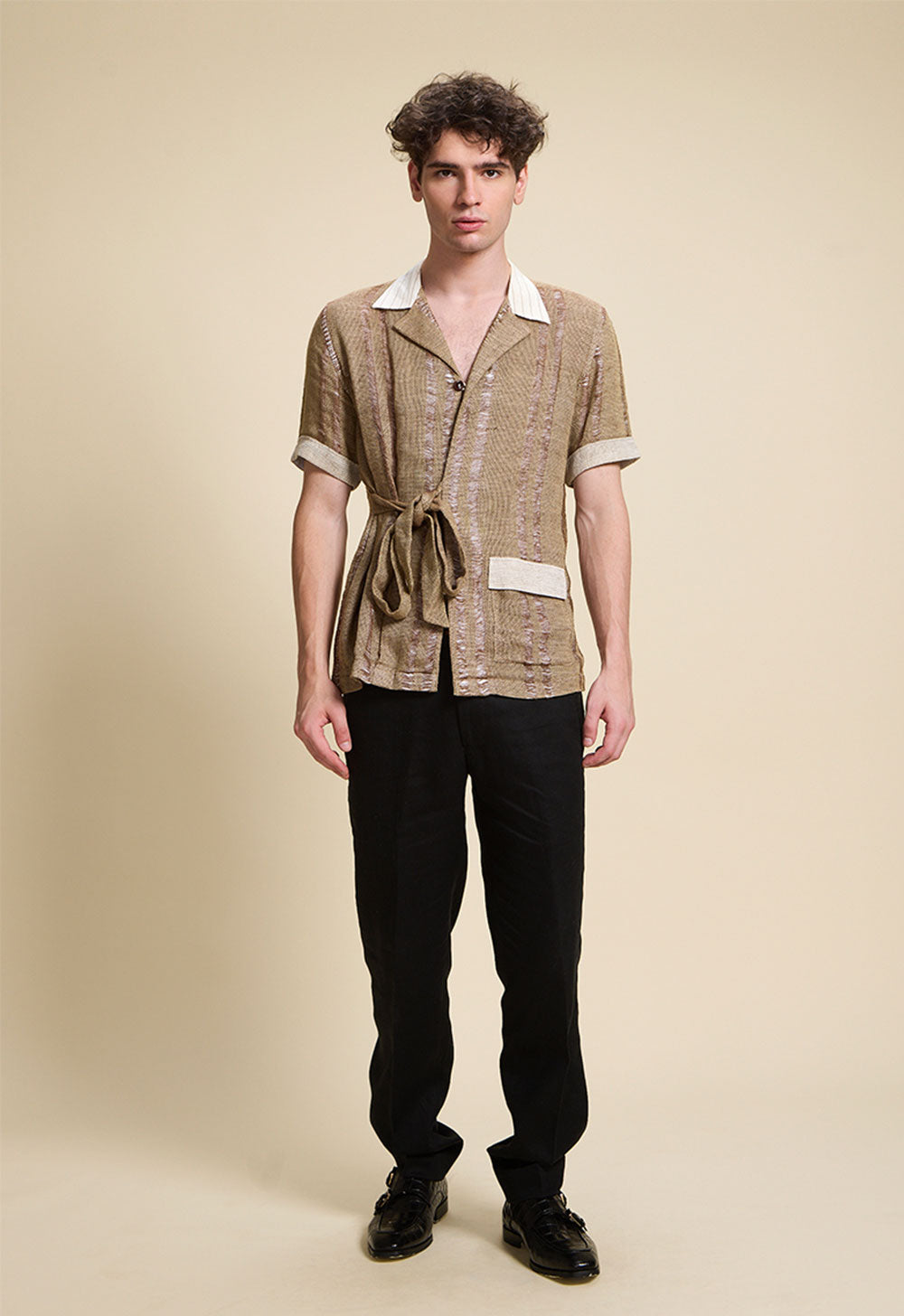 Linen Net Shirt with Linen Detailings